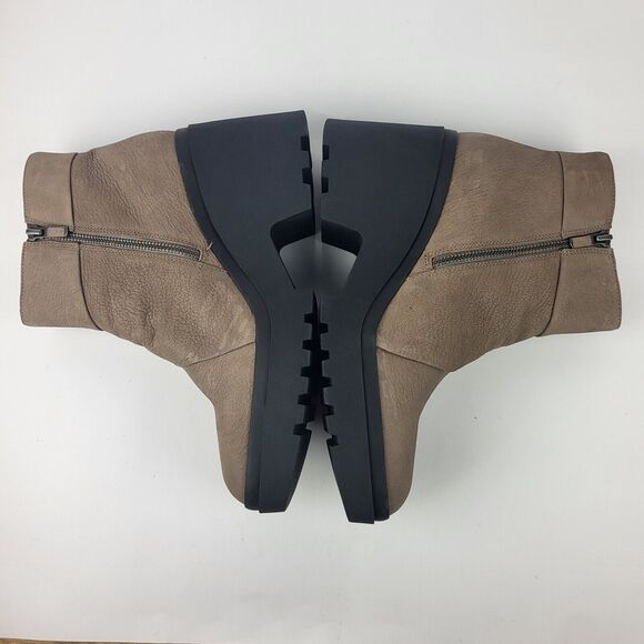 Eileen Fisher Tan Taupe Leather Lug Platform Ankle Booties Boots  Size 11 - Picture 12 of 15